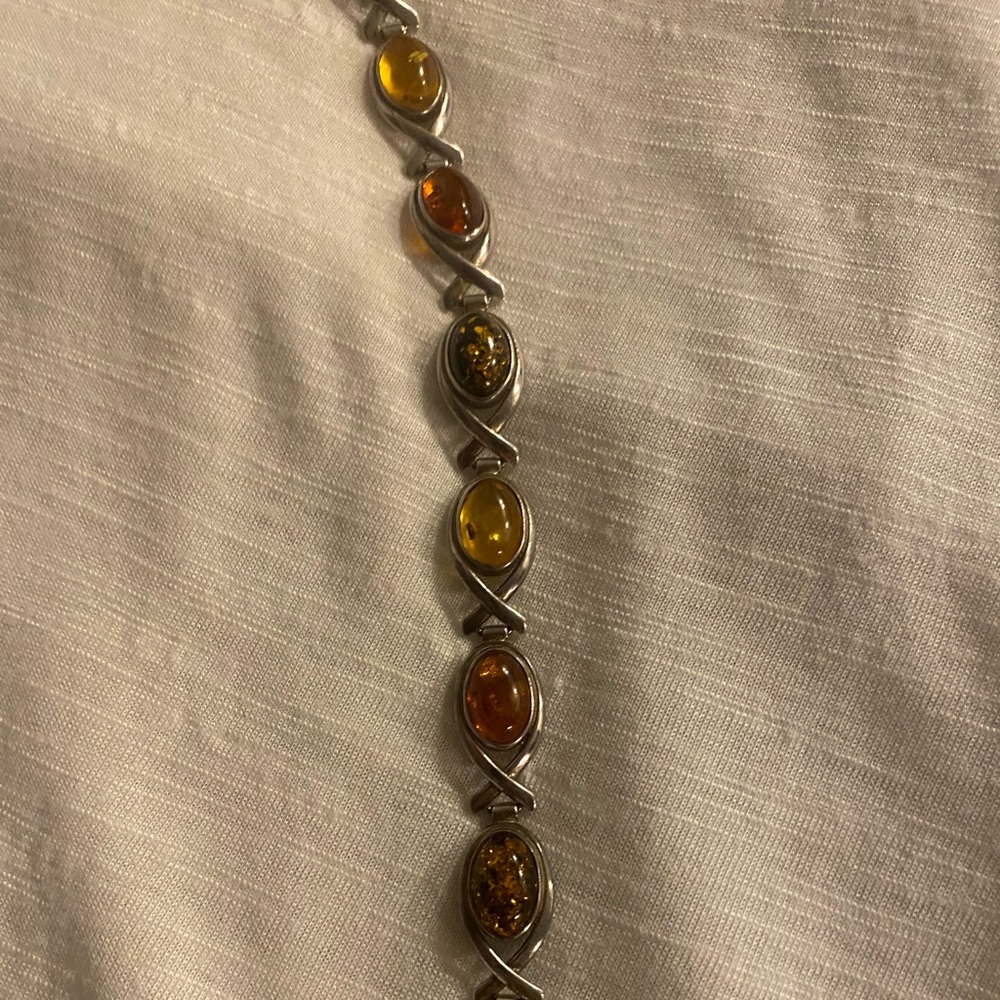 Silver Bracelet with Amber Stones